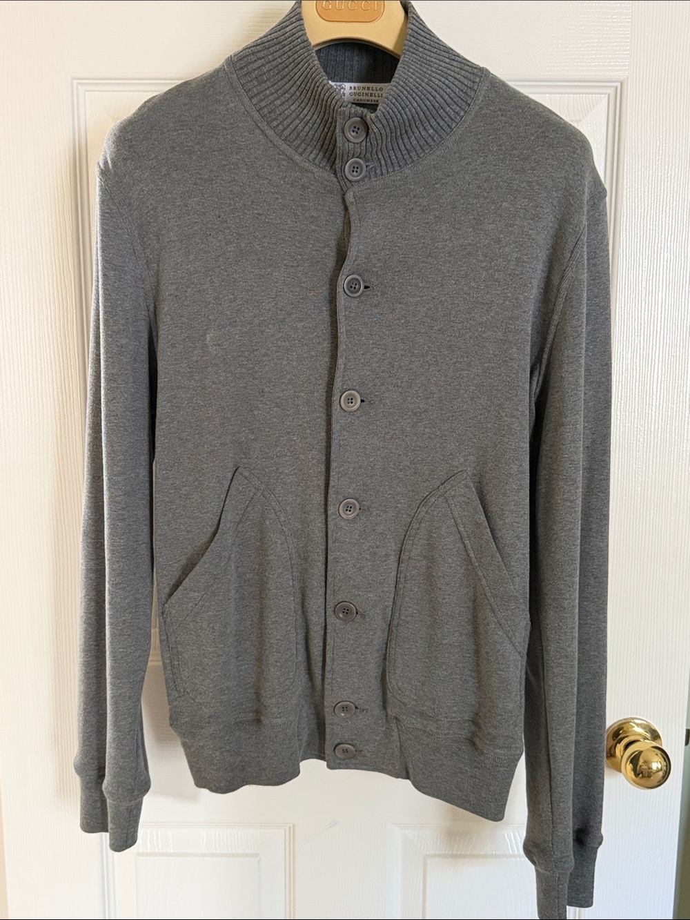 Brunello Cucinelli Men's Charcoal Crewneck Cashmere coat